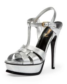 Saint Laurent Tribute Metallic Leather Platform Sandal   Neiman Marcus at Neiman Marcus